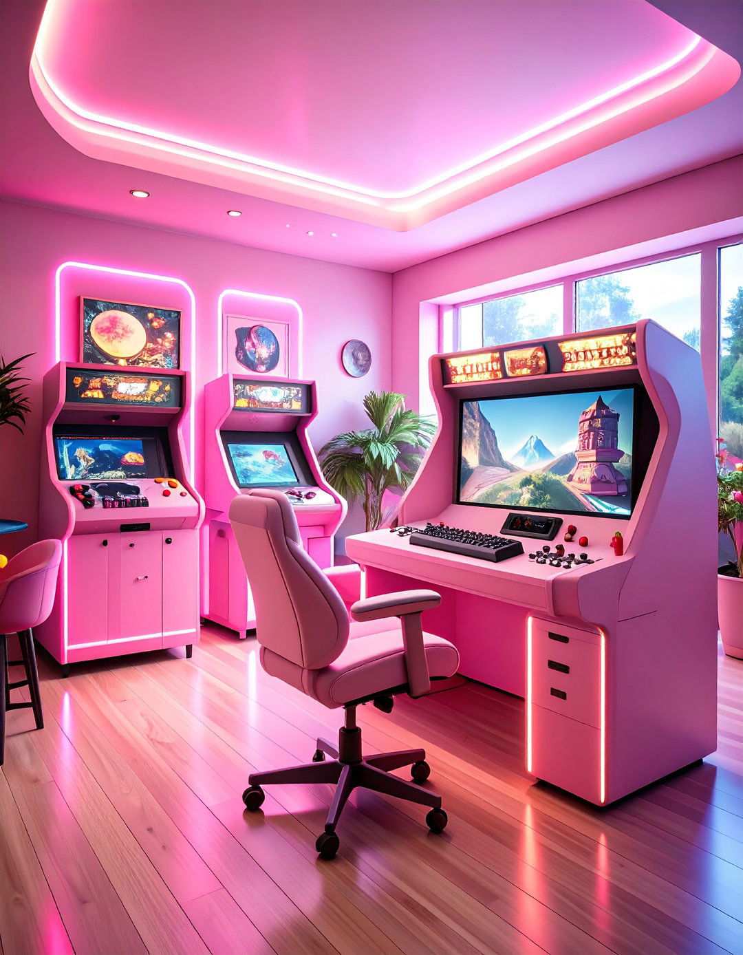 Retro Pink Gaming Arcade - 24 Pink Gaming Setup Ideas