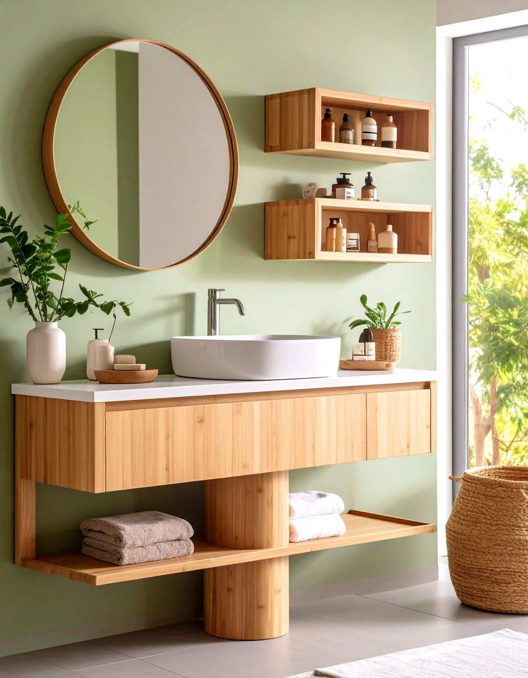 RGRUND Bamboo Corner Shelves - 24 Pedestal Sink Storage Ideas