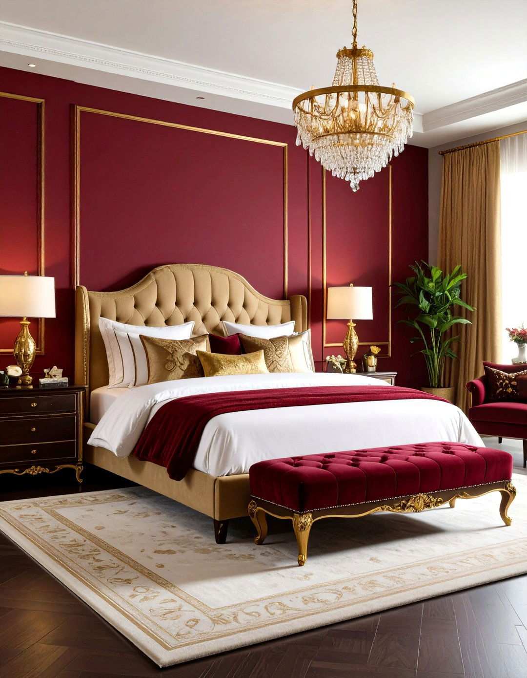Rich Burgundy and Gold Bedroom - 24 Men's Bedroom Ideas