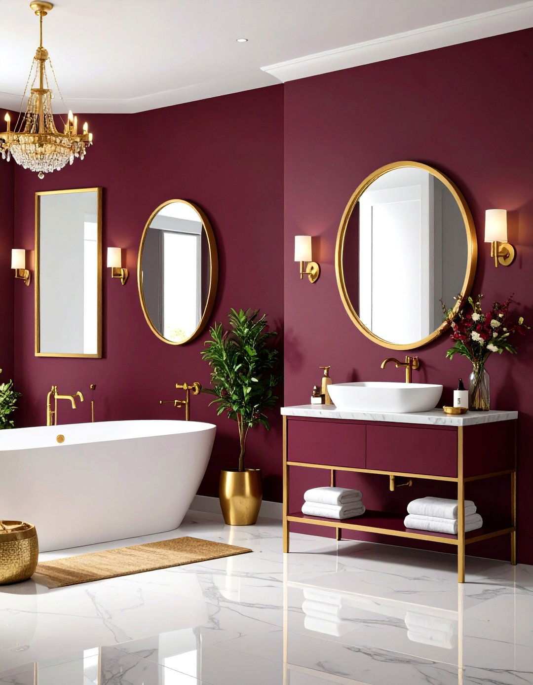 Rich Burgundy and Gold Color Scheme - 24 Victorian Bathroom Ideas