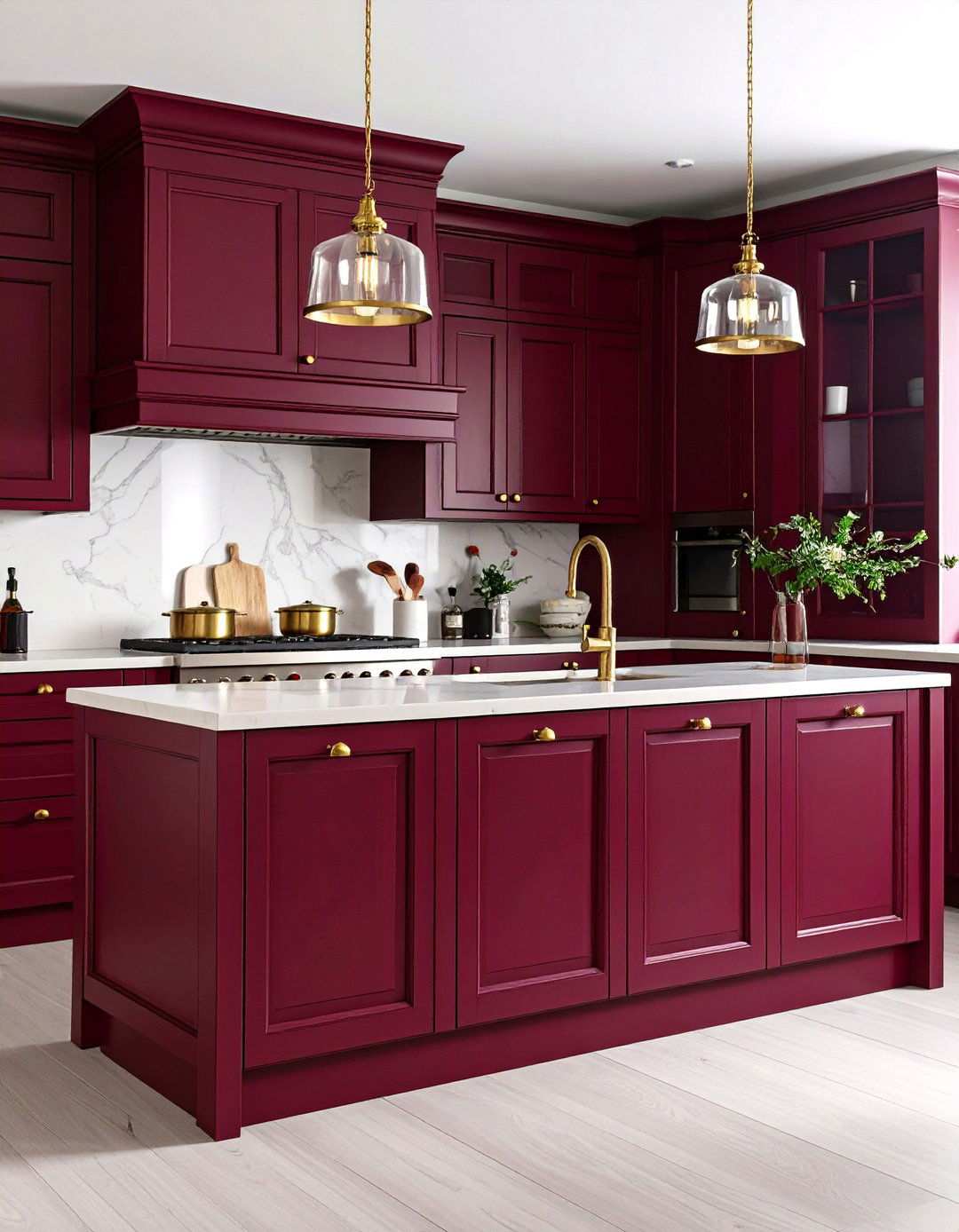 Rich Burgundy Traditional Kitchen Cabinets - 24 Kitchen Cabinet Color Ideas