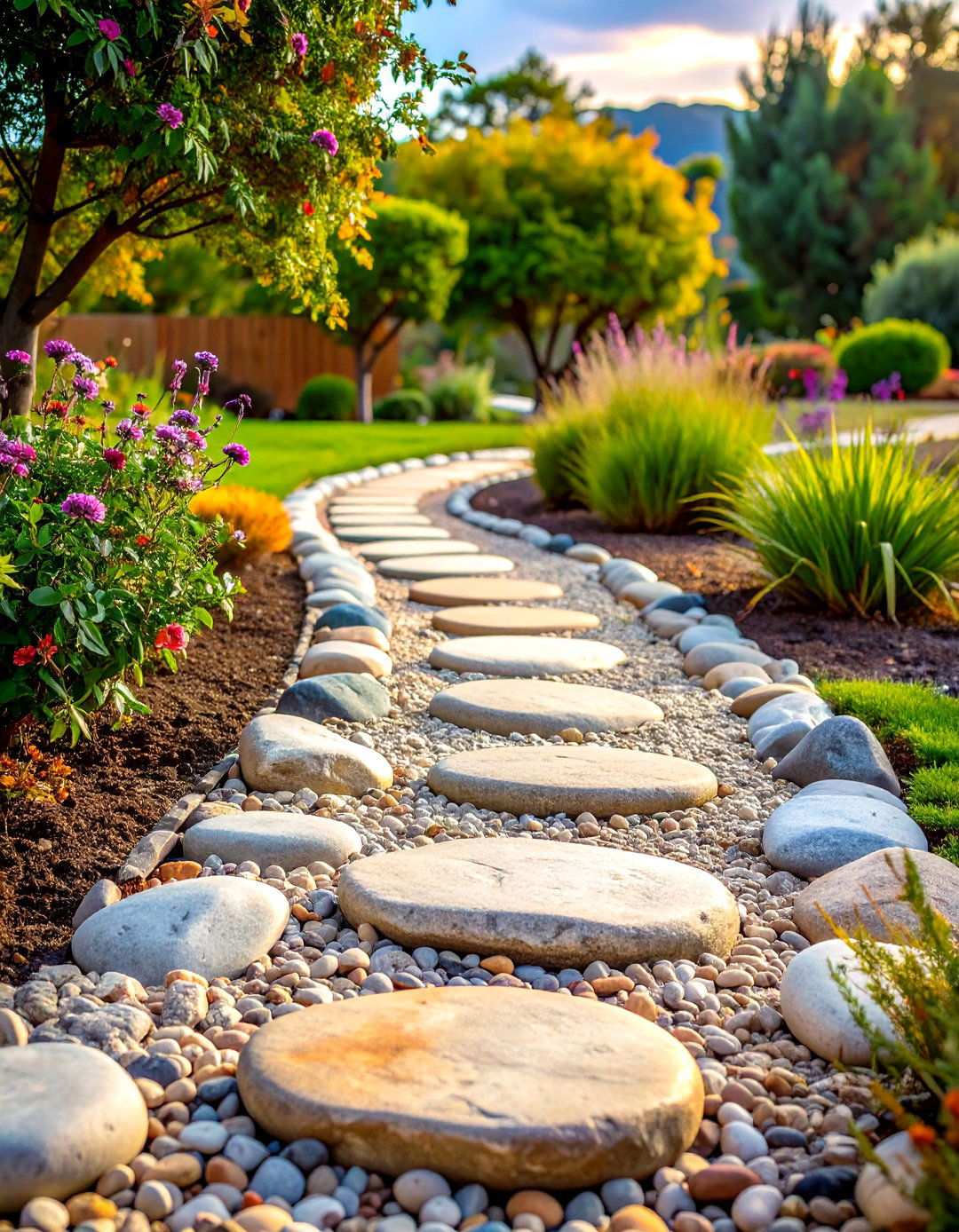 River Rock Garden Edging - 24 Modern Garden Edging Ideas