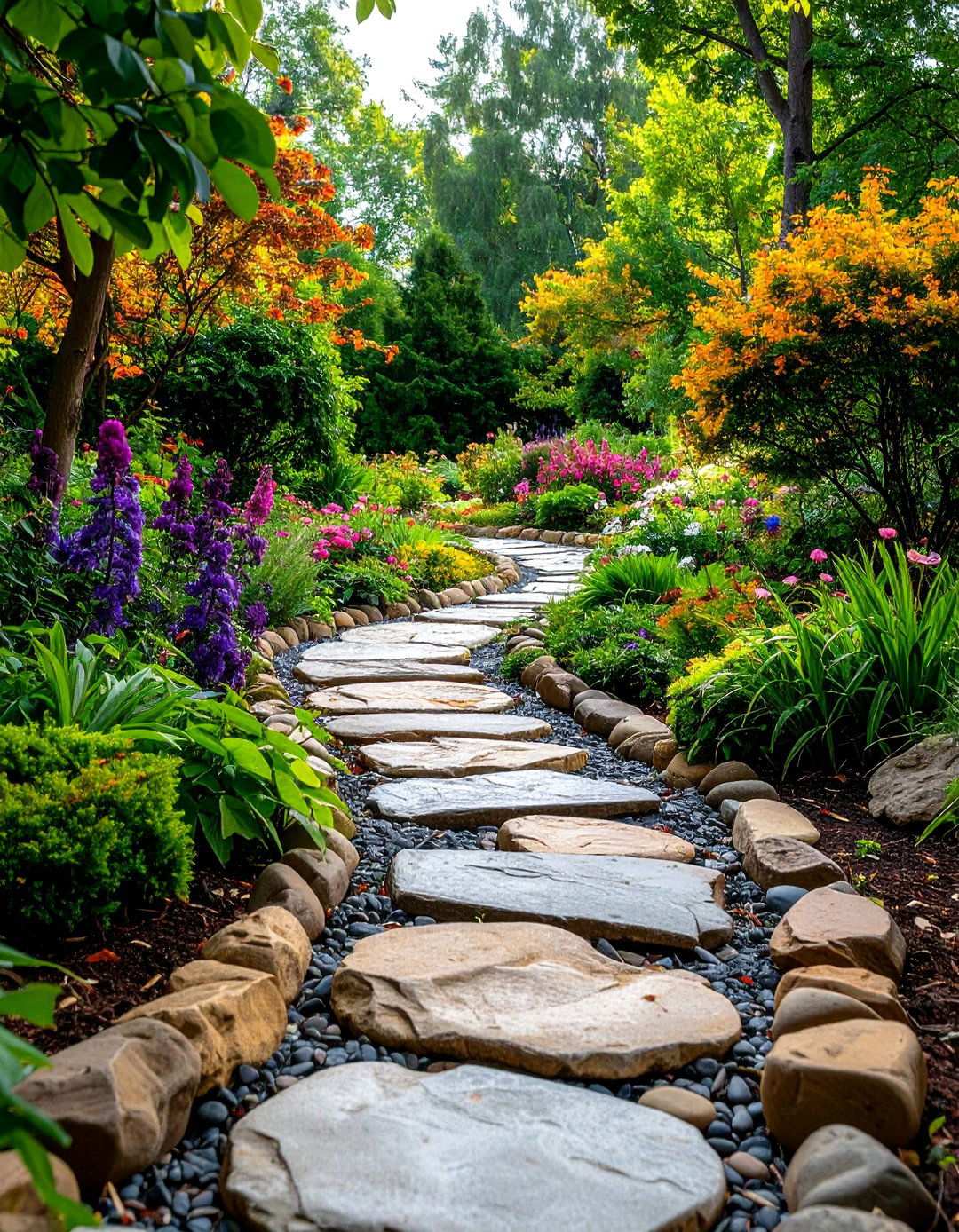 River Rock Informal Pathway Edging - 24 Stone Garden Edging Ideas