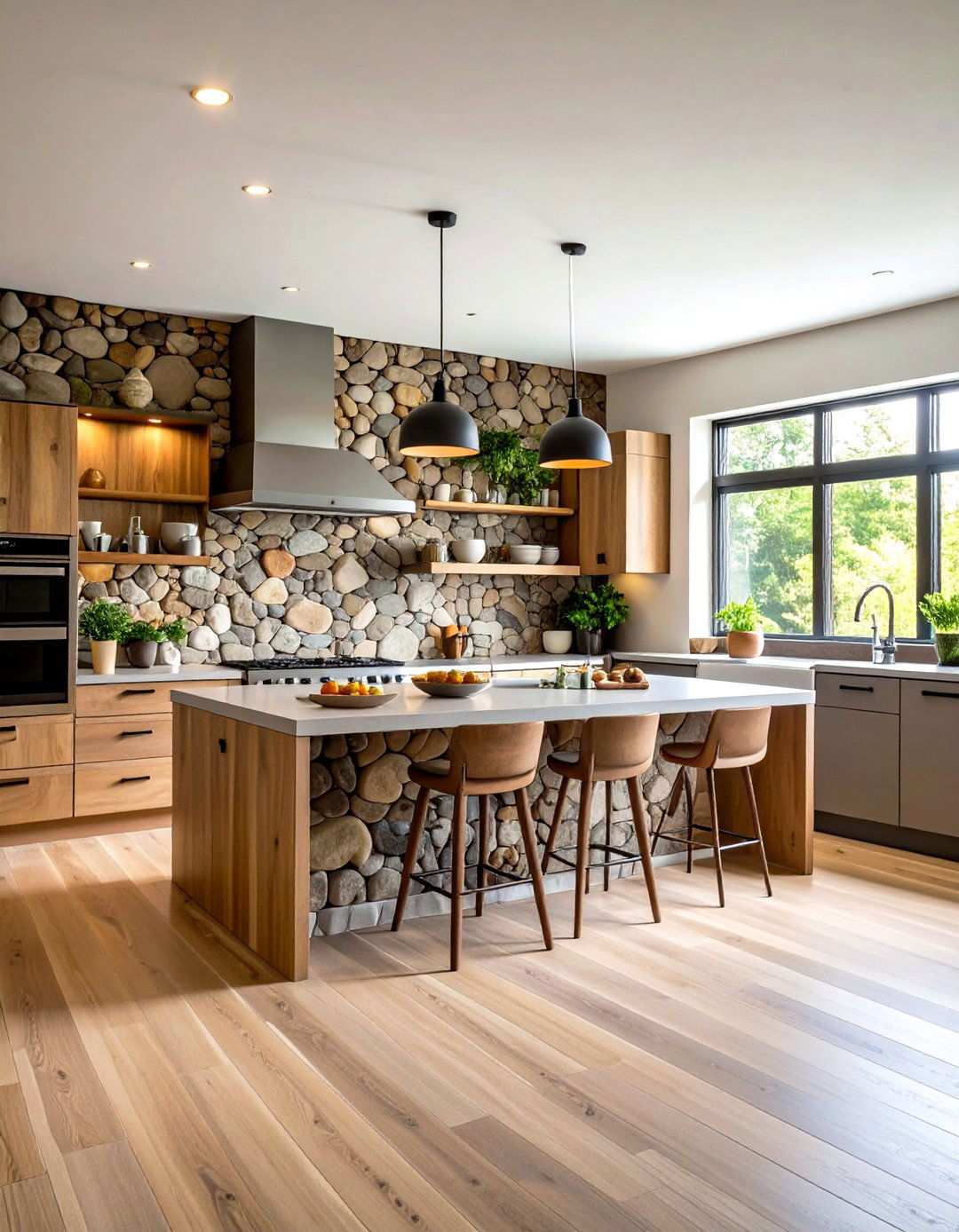 River Rock Mosaic Feature - 24 Rustic Backsplash Ideas