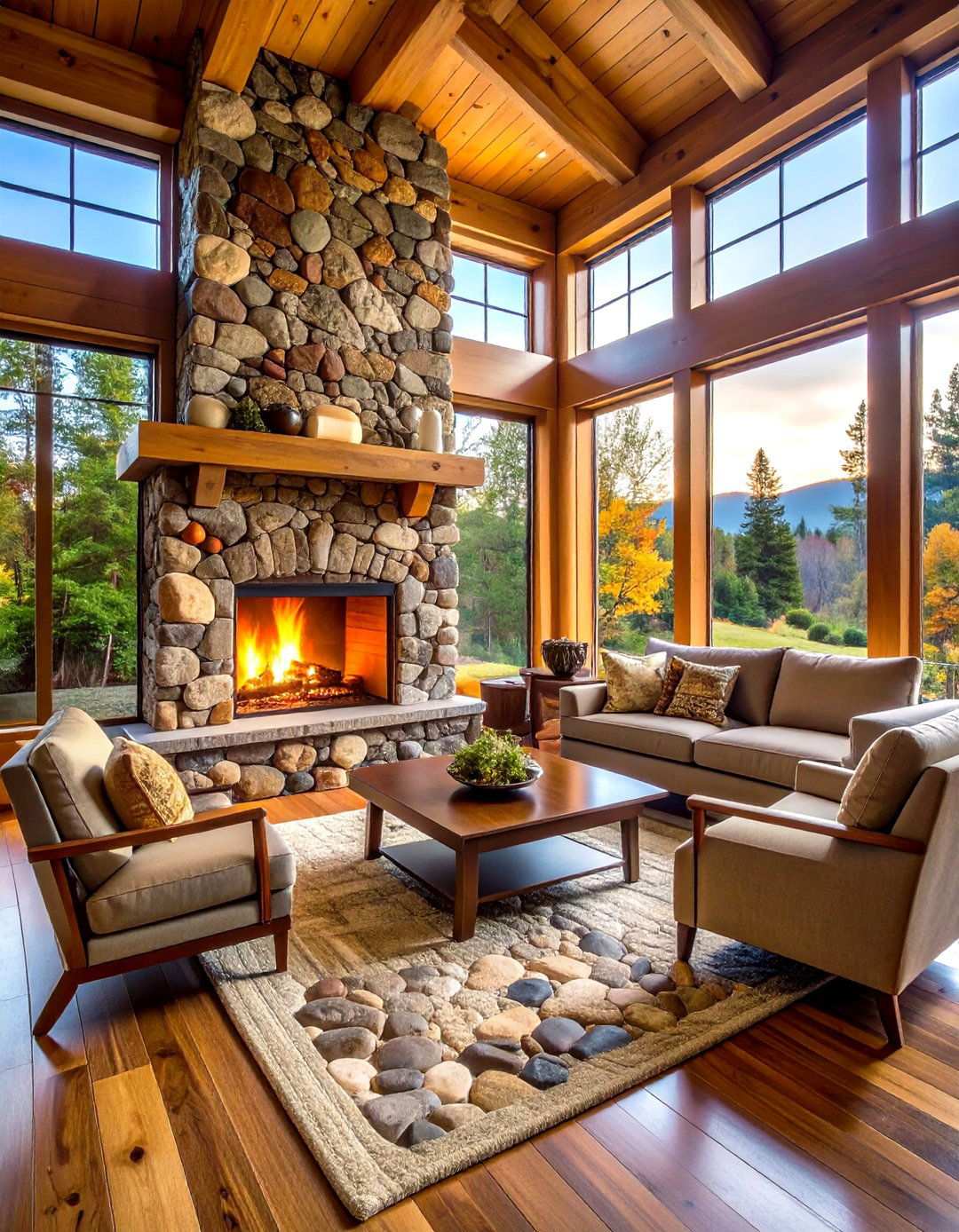 River Rock Mosaic Fireplace - 24 Rustic Fireplaces