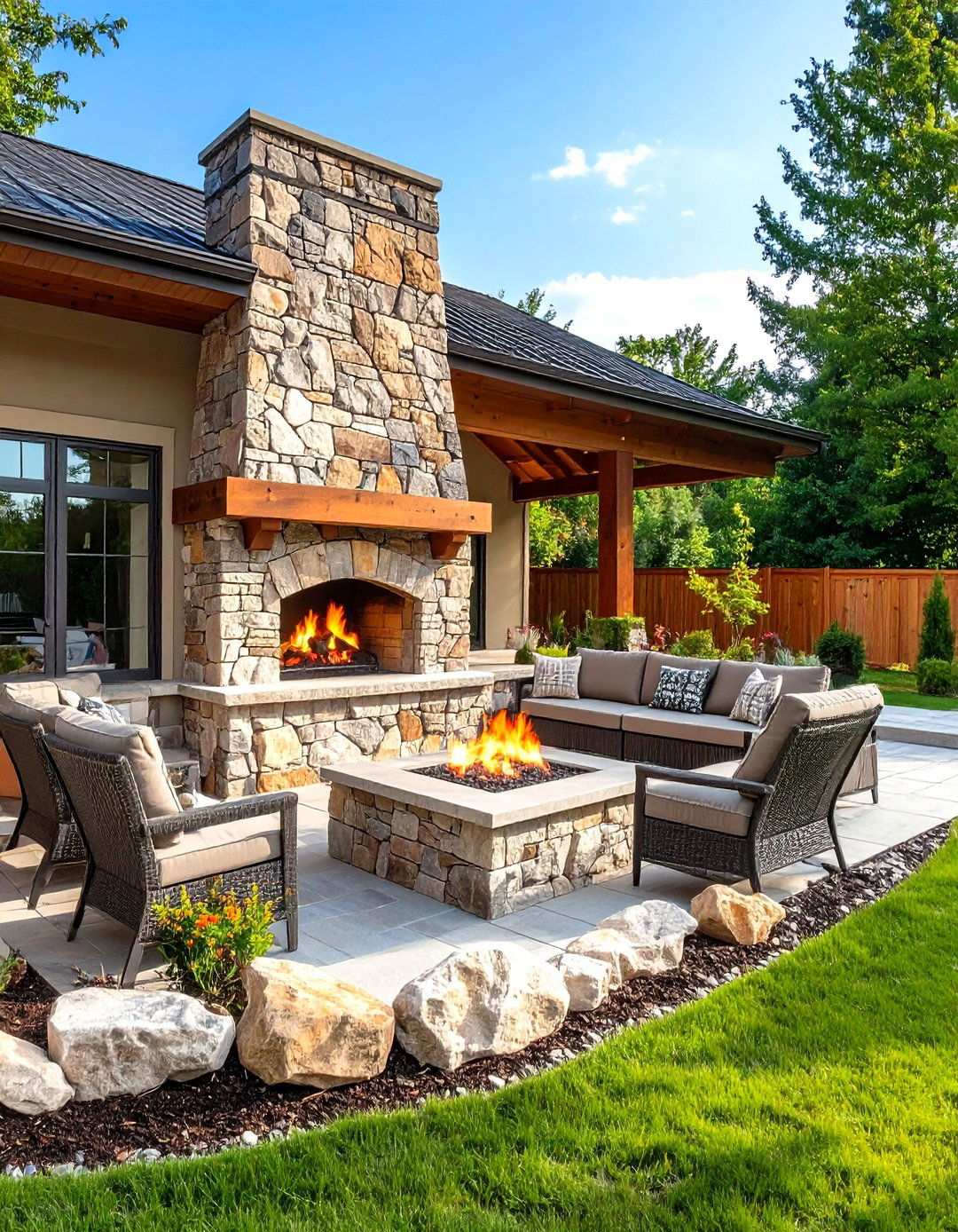 River Rock Outdoor Kitchen Fireplace - 24 River Rock Fireplace Ideas