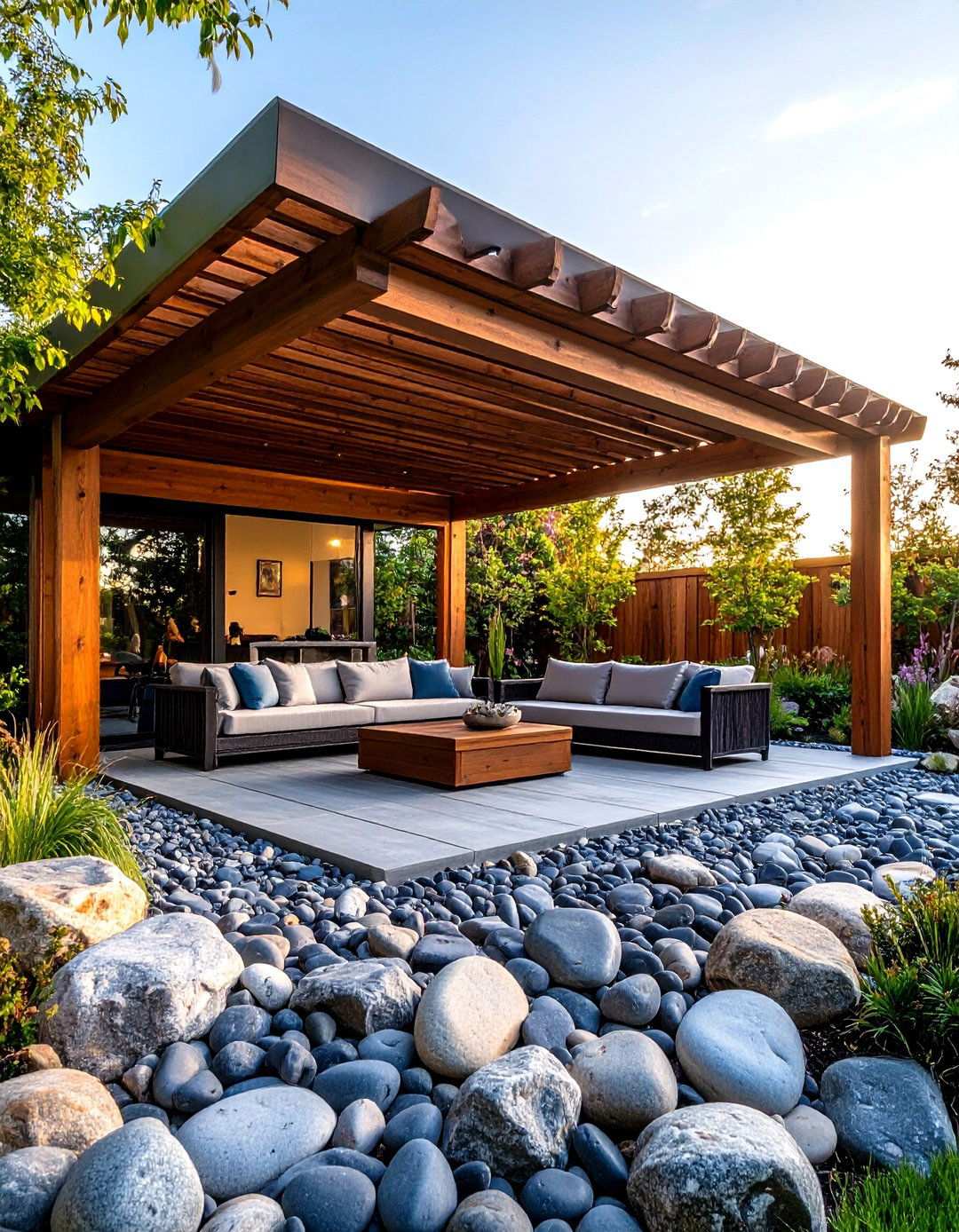 River Rock Pergola Surfaces - 24 Pergola Flooring Ideas