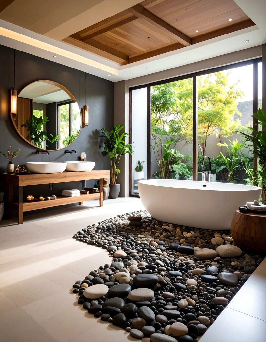 River Stone Pebble Floor Paradise - 24 Zen Bathroom Ideas