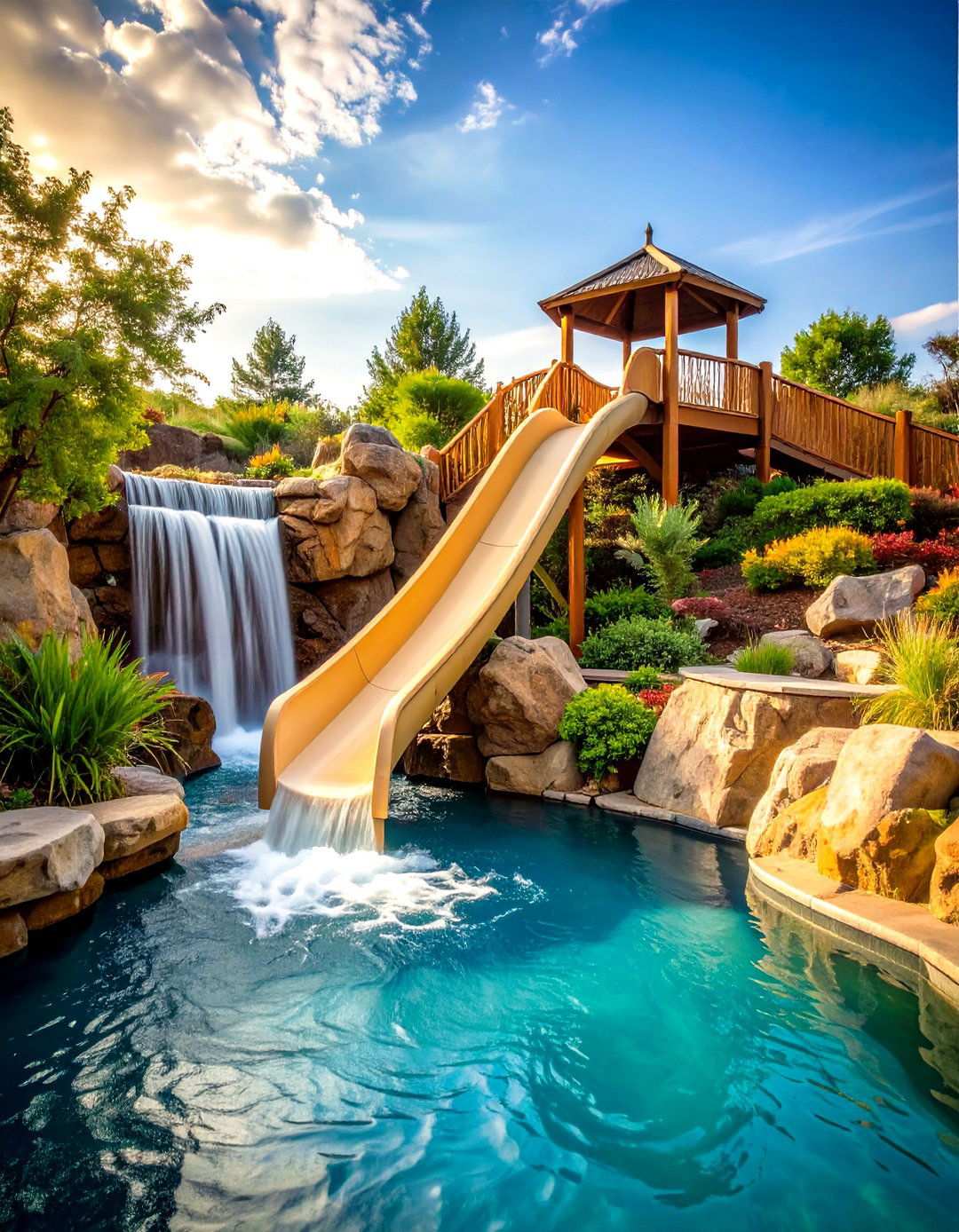 Rock Slide Adventure Paradise Theme - 24 Tropical Pool Landscaping Ideas