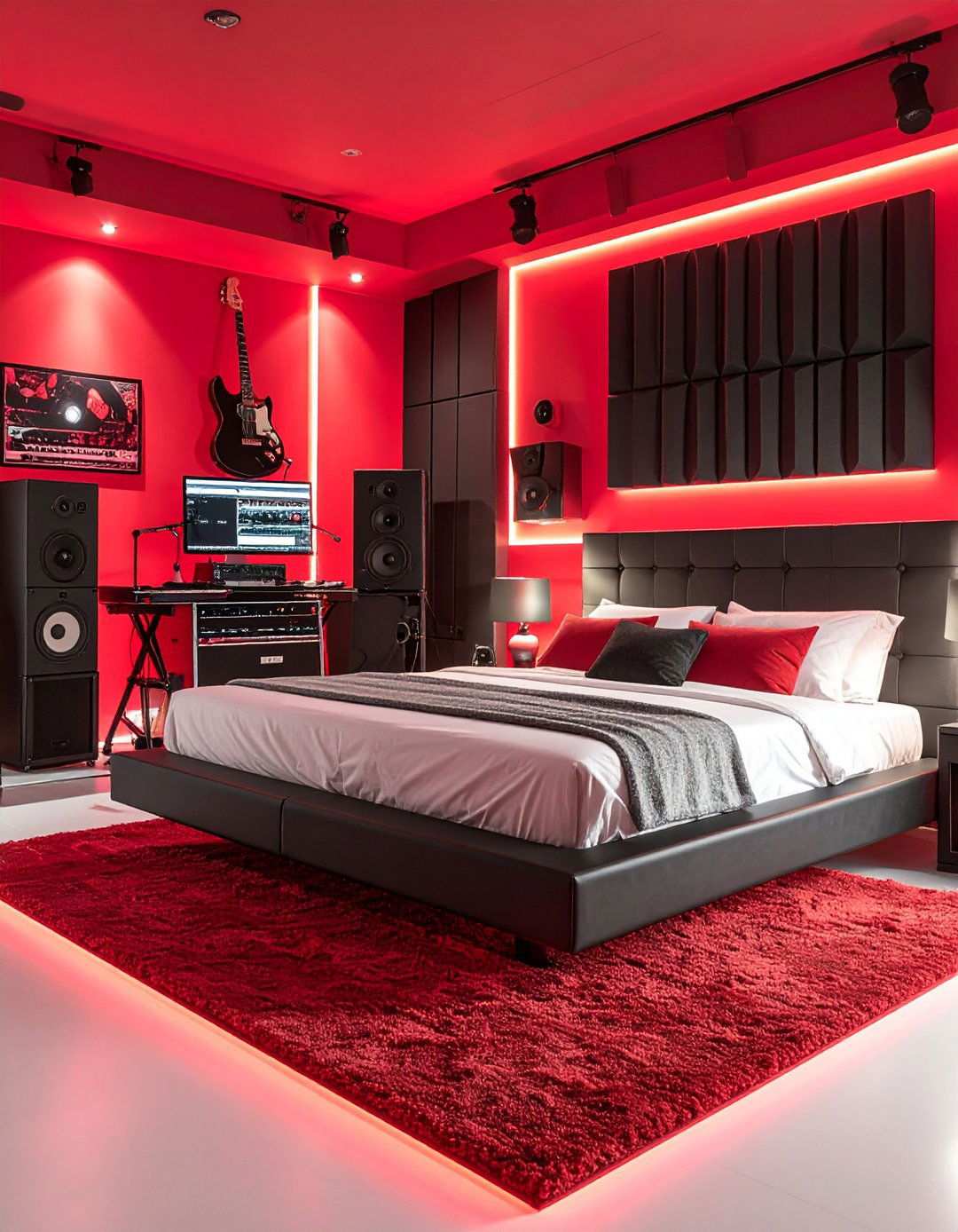 Rock Star Recording Studio with Musical Performance Stage - 24 Red Boy Room Ideas