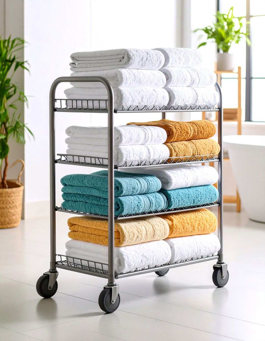 Rolling Cart Storage - 24 Towel Display Ideas