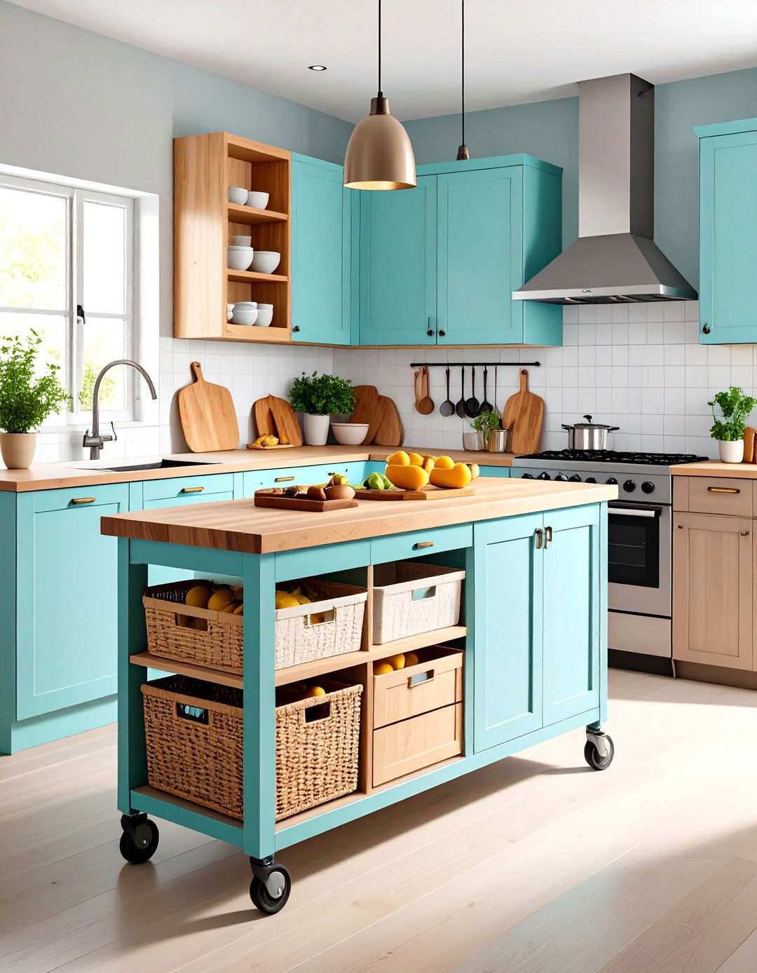 Rolling Cart Storage Station - 24 Small Galley Kitchen Ideas on a Budget