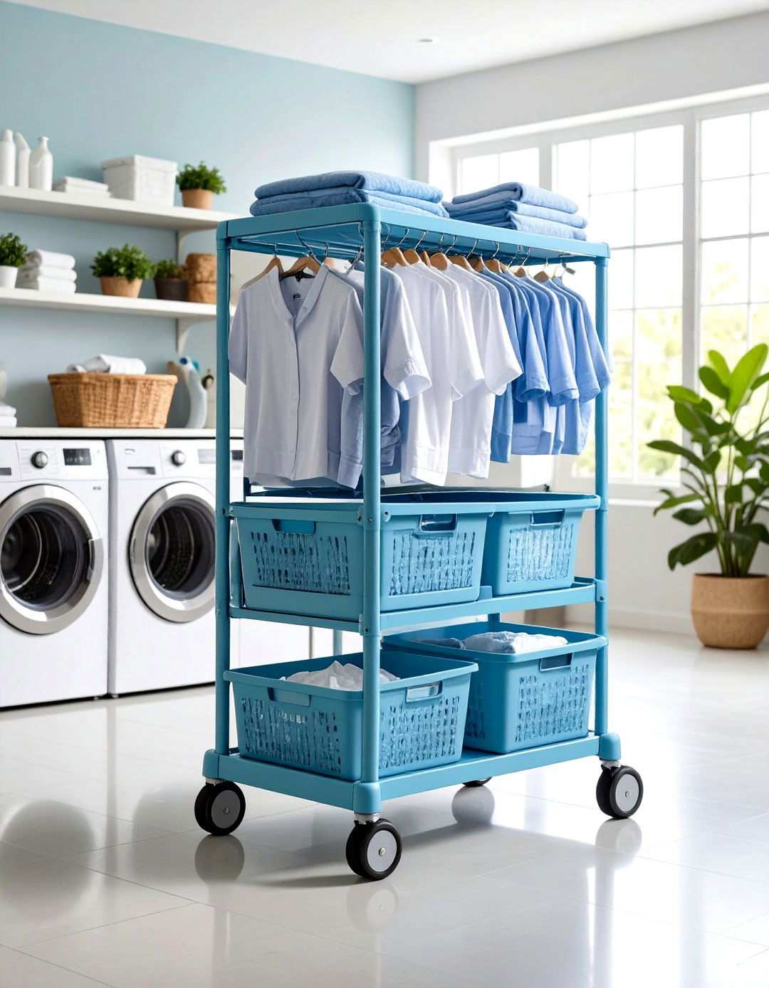 Rolling Drying Cart System - 24 Laundry Room Drying Rack Ideas