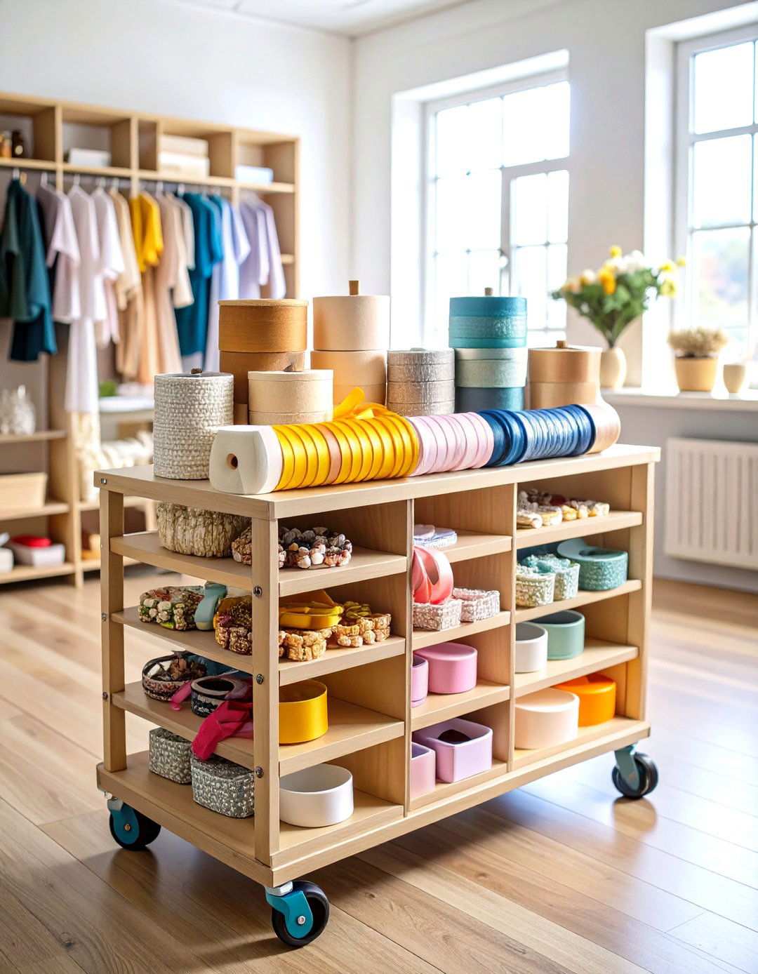 Rolling Ribbon Storage Cart Design - 24 Ribbon Storage Ideas