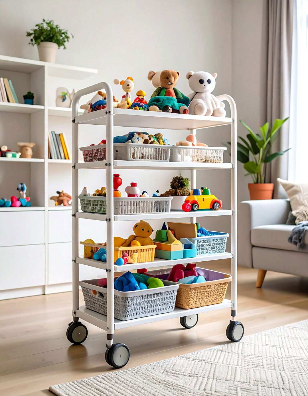 Rolling Storage Carts - 24 Living Room Toy Storage Ideas
