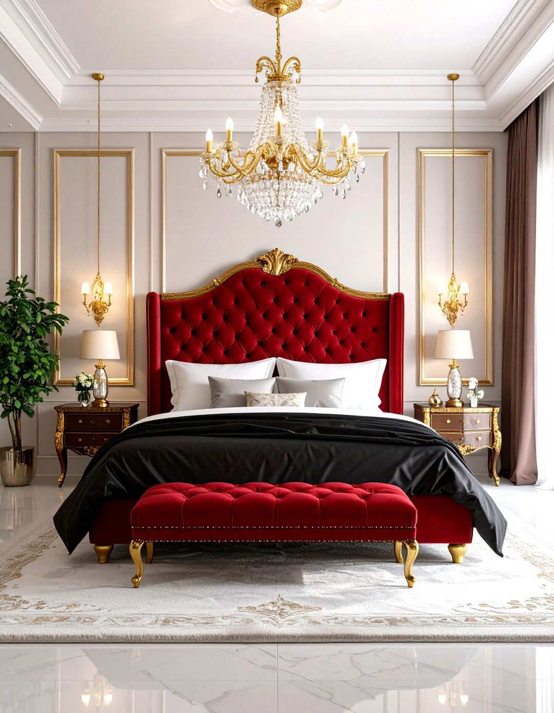 Romantic Velvet Luxury Bedroom - 24 Red and Black Bedroom Ideas