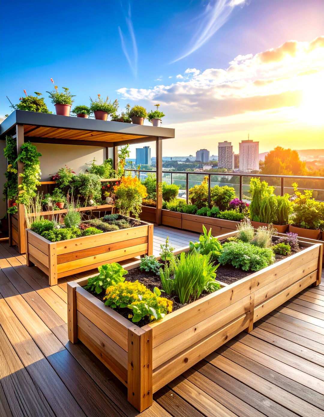 Rooftop Garden Penthouse Balcony with Raised Beds - 24 Penthouse Balcony Ideas