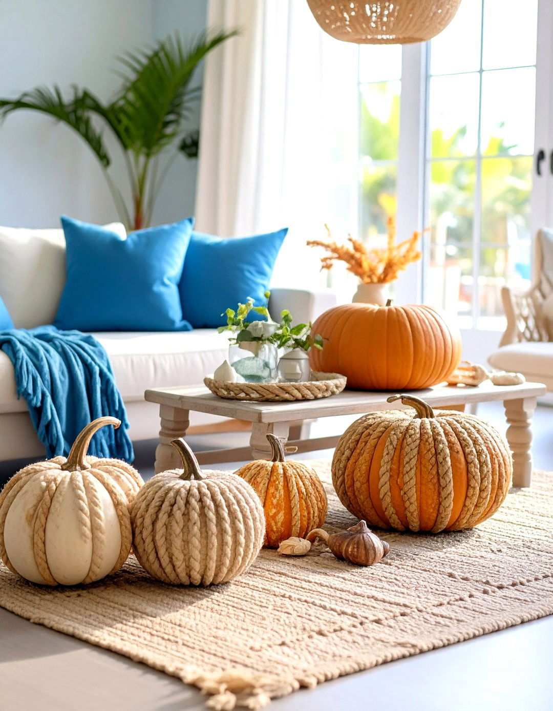 Rope Wrapped Nautical Pumpkins - 24 Pumpkin Decor Ideas
