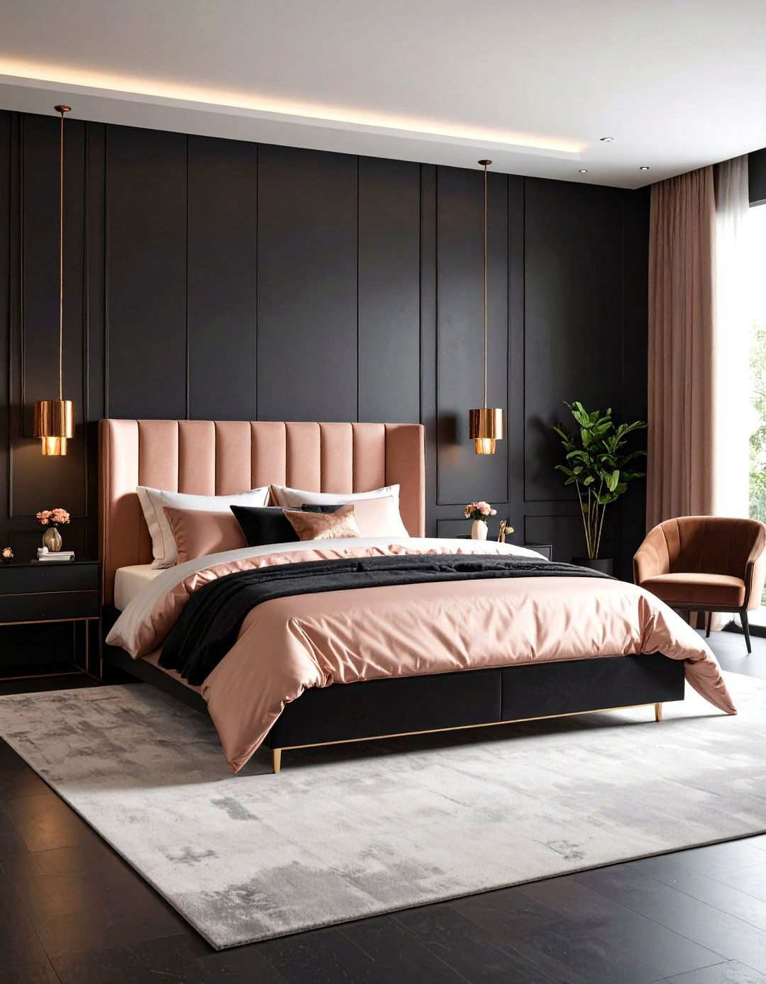 Rose Gold and Black Dramatic Bedroom - 24 Rose Gold Bedroom Ideas