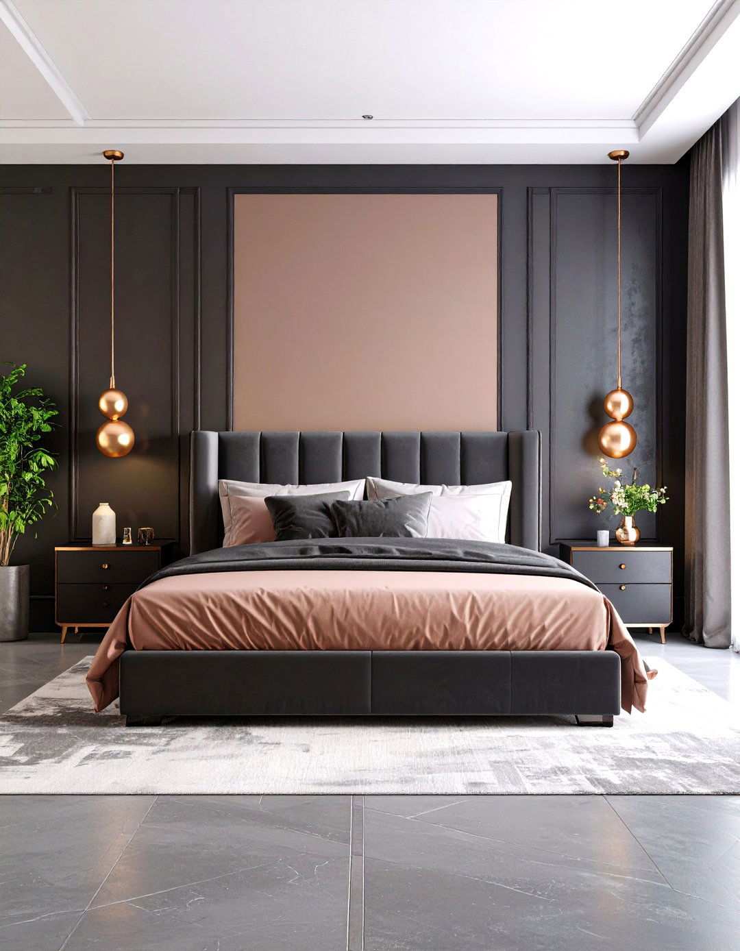 Rose Gold and Charcoal Modern Bedroom - 24 Rose Gold Bedroom Ideas