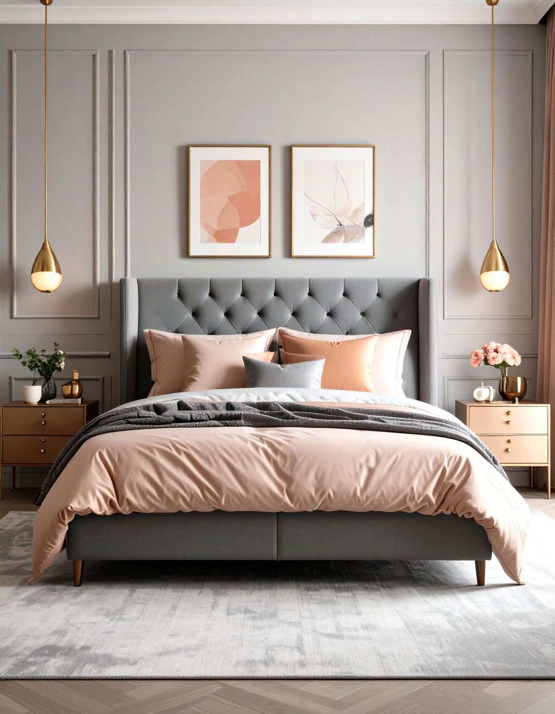 Rose Gold and Gray Contemporary Bedroom - 24 Rose Gold Bedroom Ideas