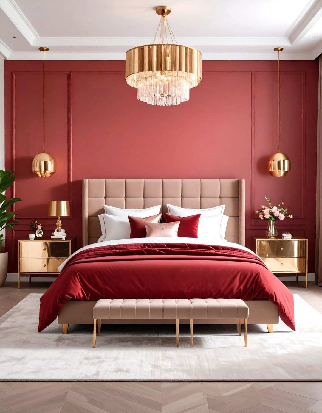 Rose Gold and Red Bedroom - 24 Red Bedroom Ideas