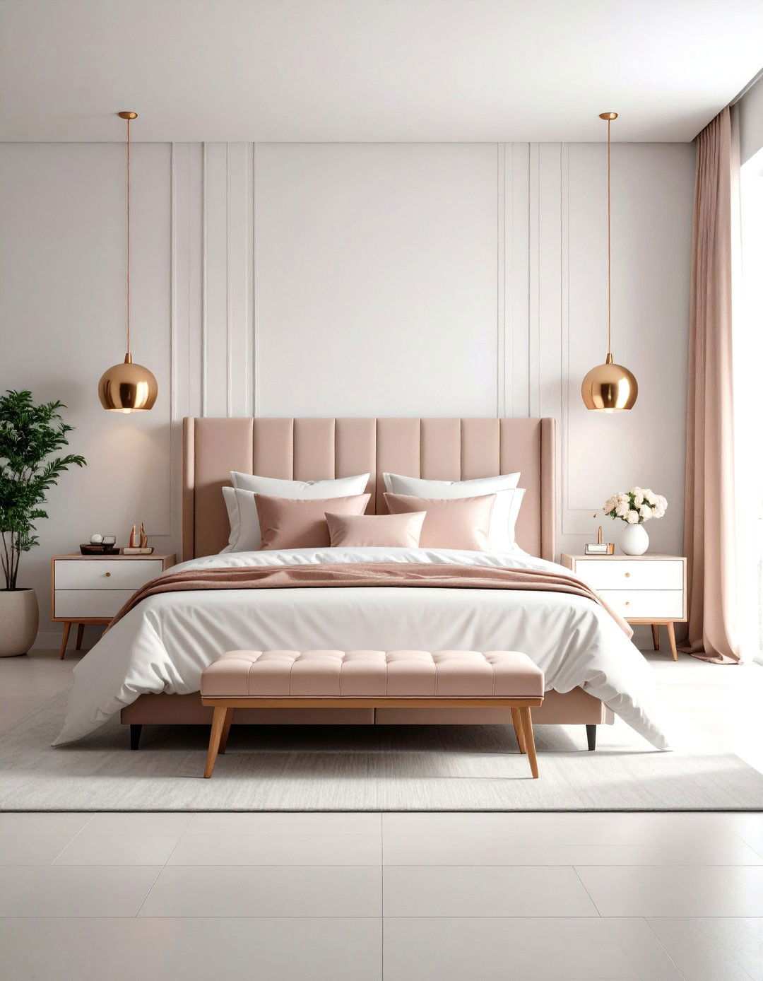 Rose Gold and White Minimalist Bedroom - 24 Rose Gold Bedroom Ideas