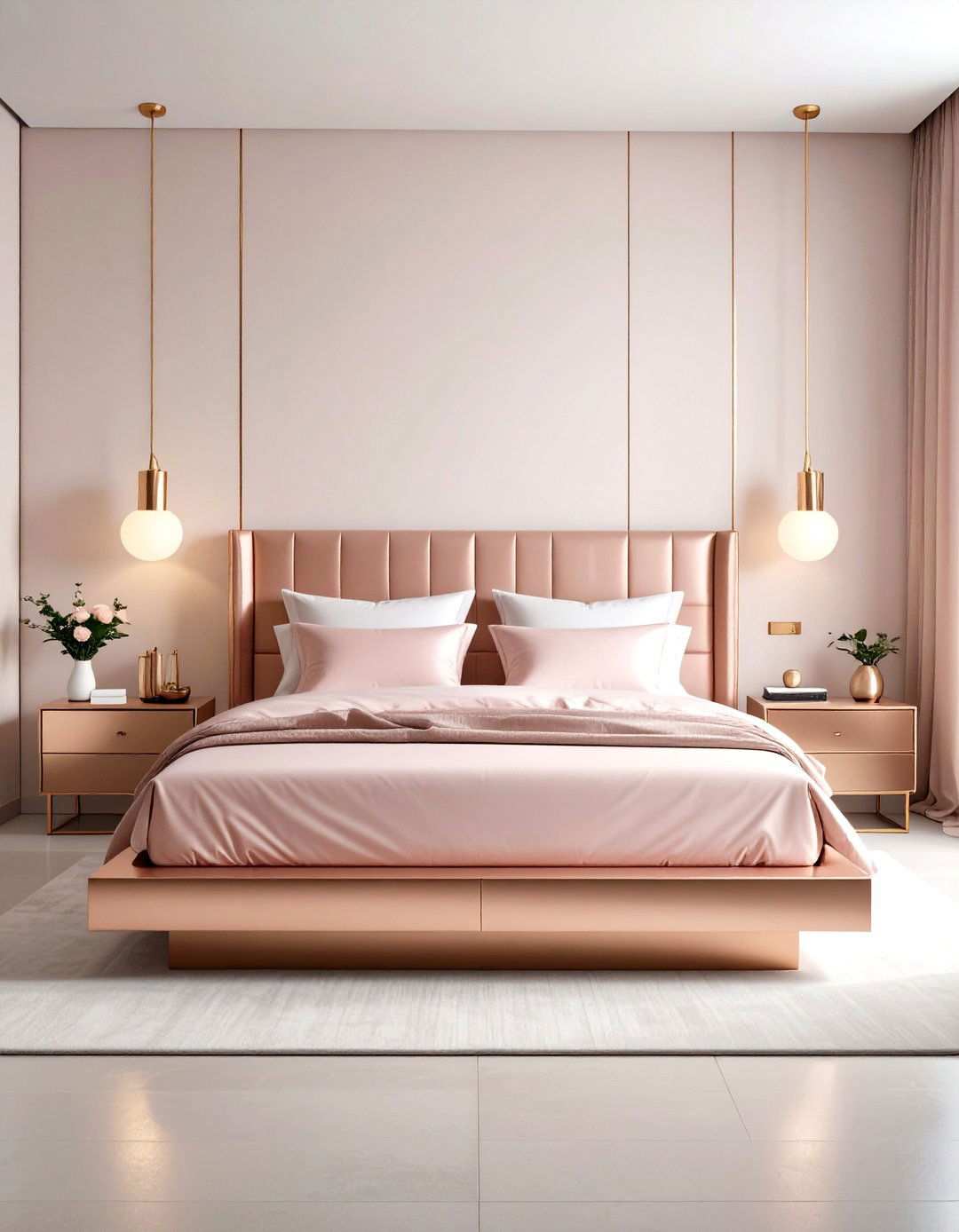 Rose Gold Platform Bed Design - 24 Pink and Gold Bedroom Ideas