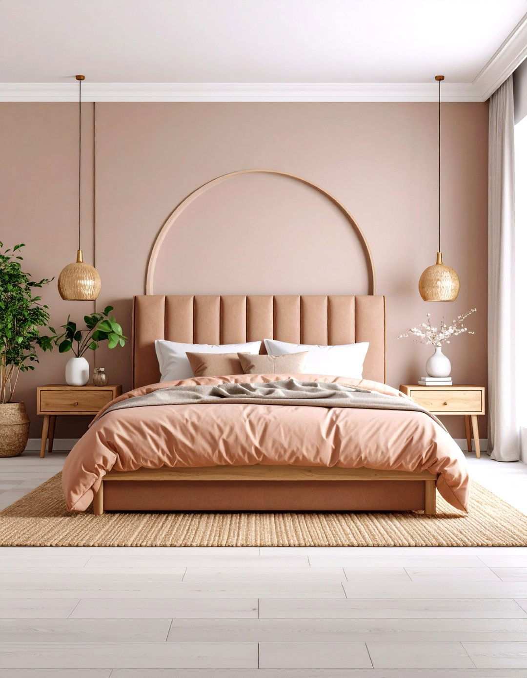 Rose Gold Scandinavian Bedroom with Natural Wood - 24 Rose Gold Bedroom Ideas