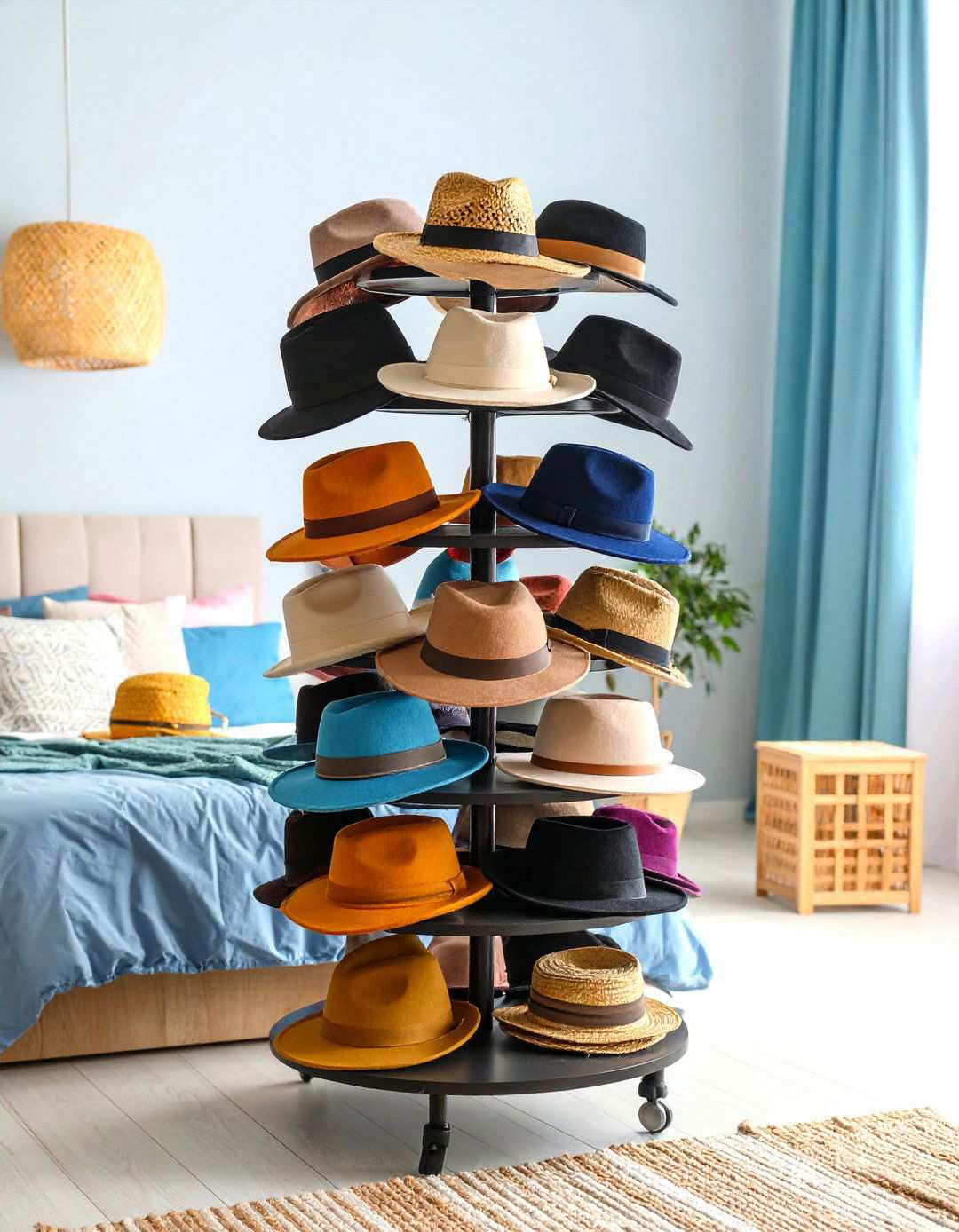 Rotating Hat Stand Tower - 24 Hat Storage Ideas