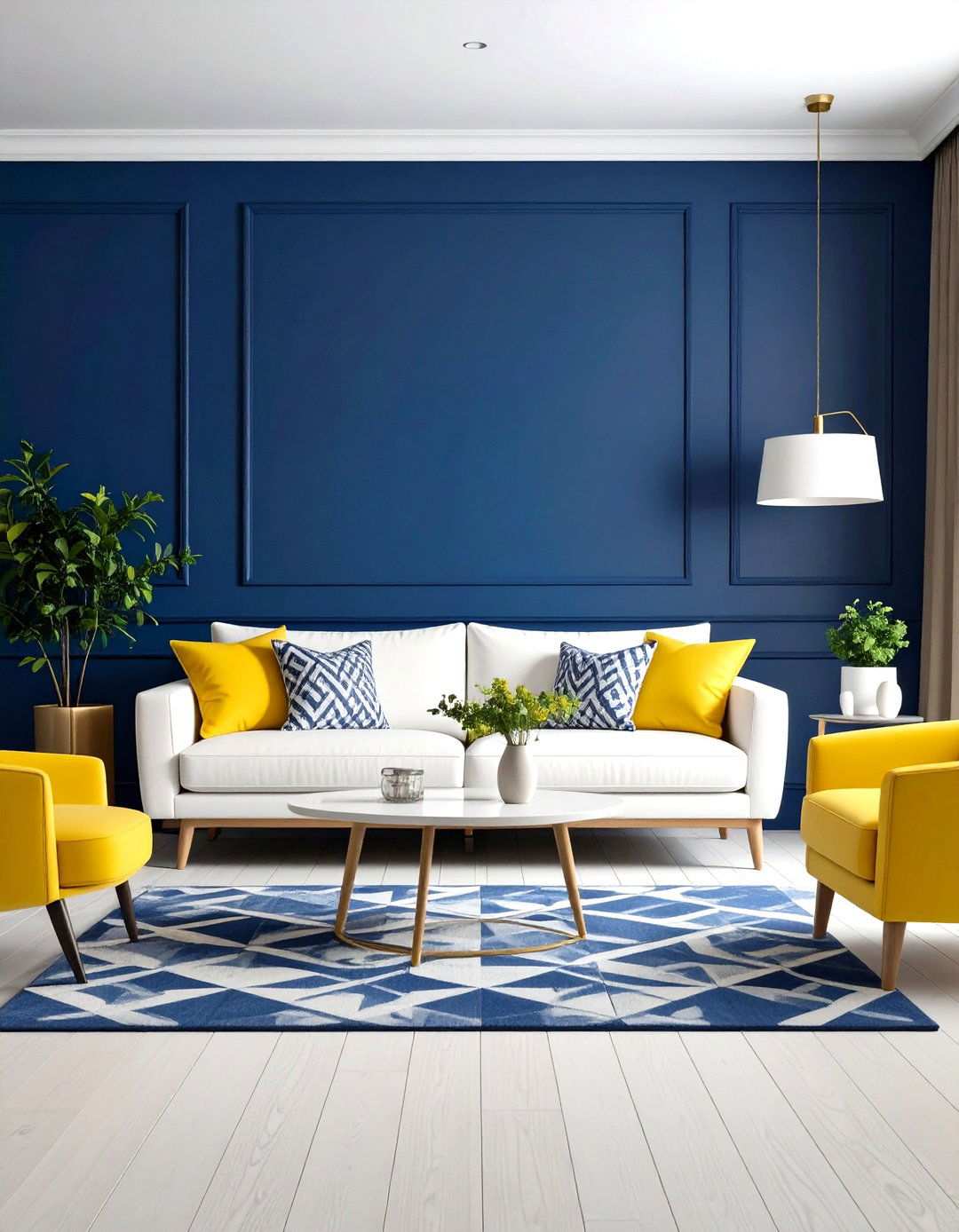 Royal Blue and Lemon Accent Walls - 24 Yellow and Blue Living Room Ideas