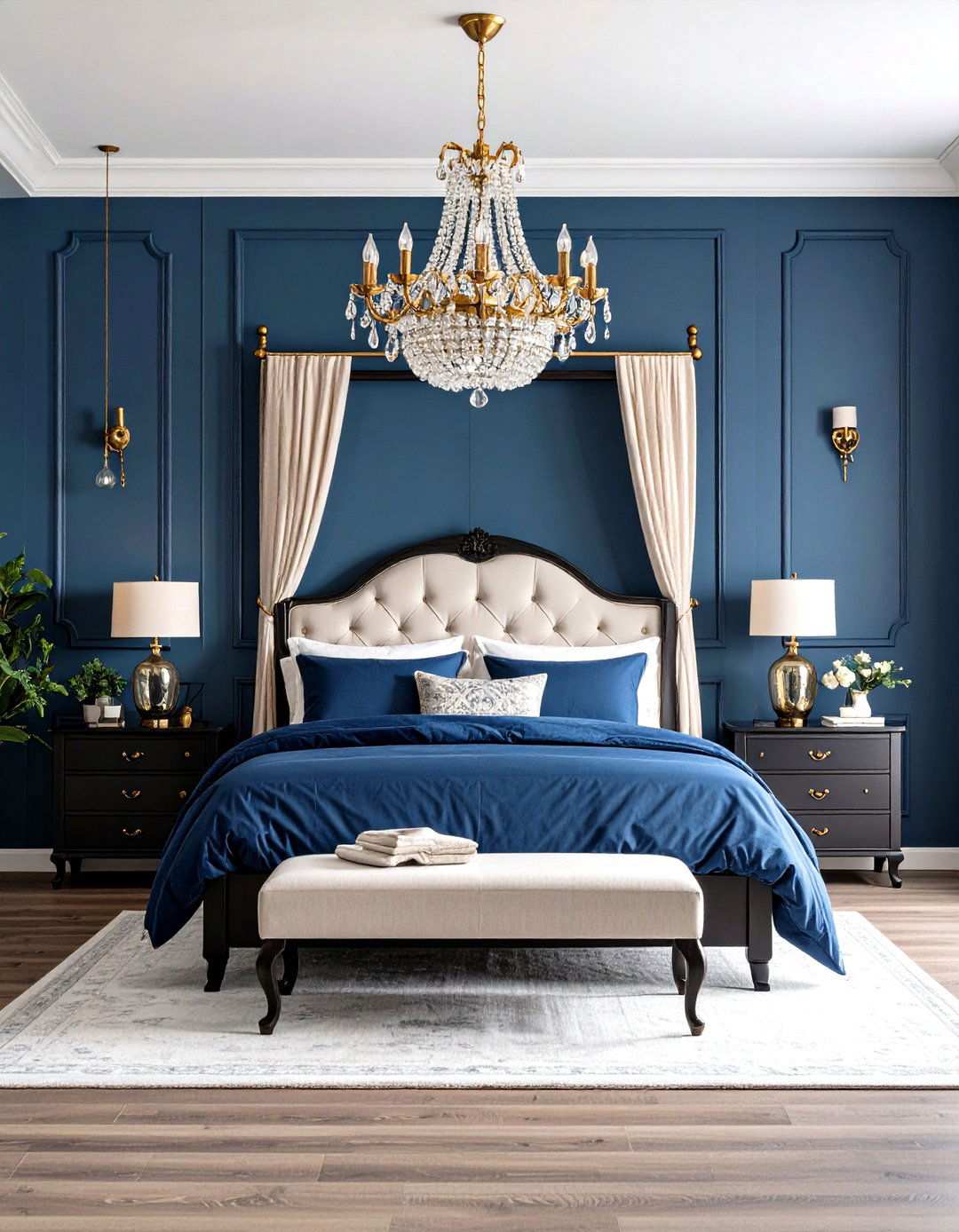 Royal Blue Traditional Elegance - 24 Moody Blue Bedroom Ideas