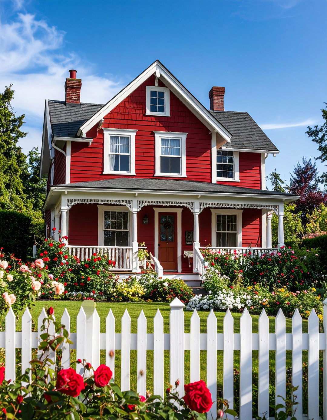 Ruby Red Victorian Cottage Gardens - 24 red home exterior ideas