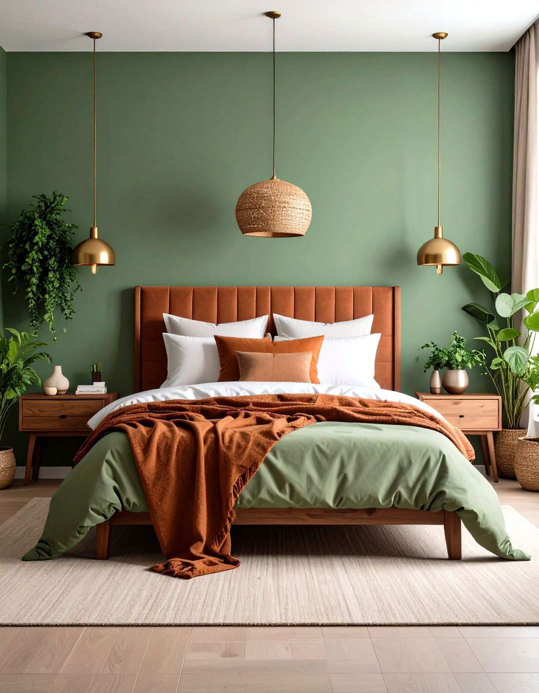 Rust and Sage Green Nature Inspired Bedroom - 24 Rust Bedroom Ideas