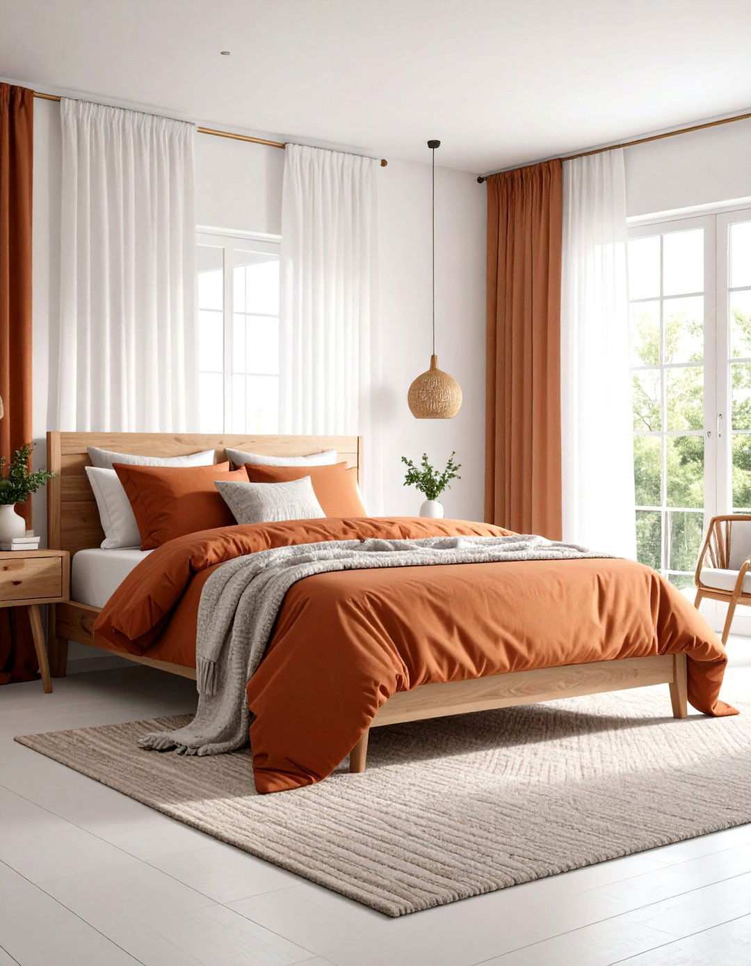 Rust Bedding with White Backdrop - 24 Rust Bedroom Ideas