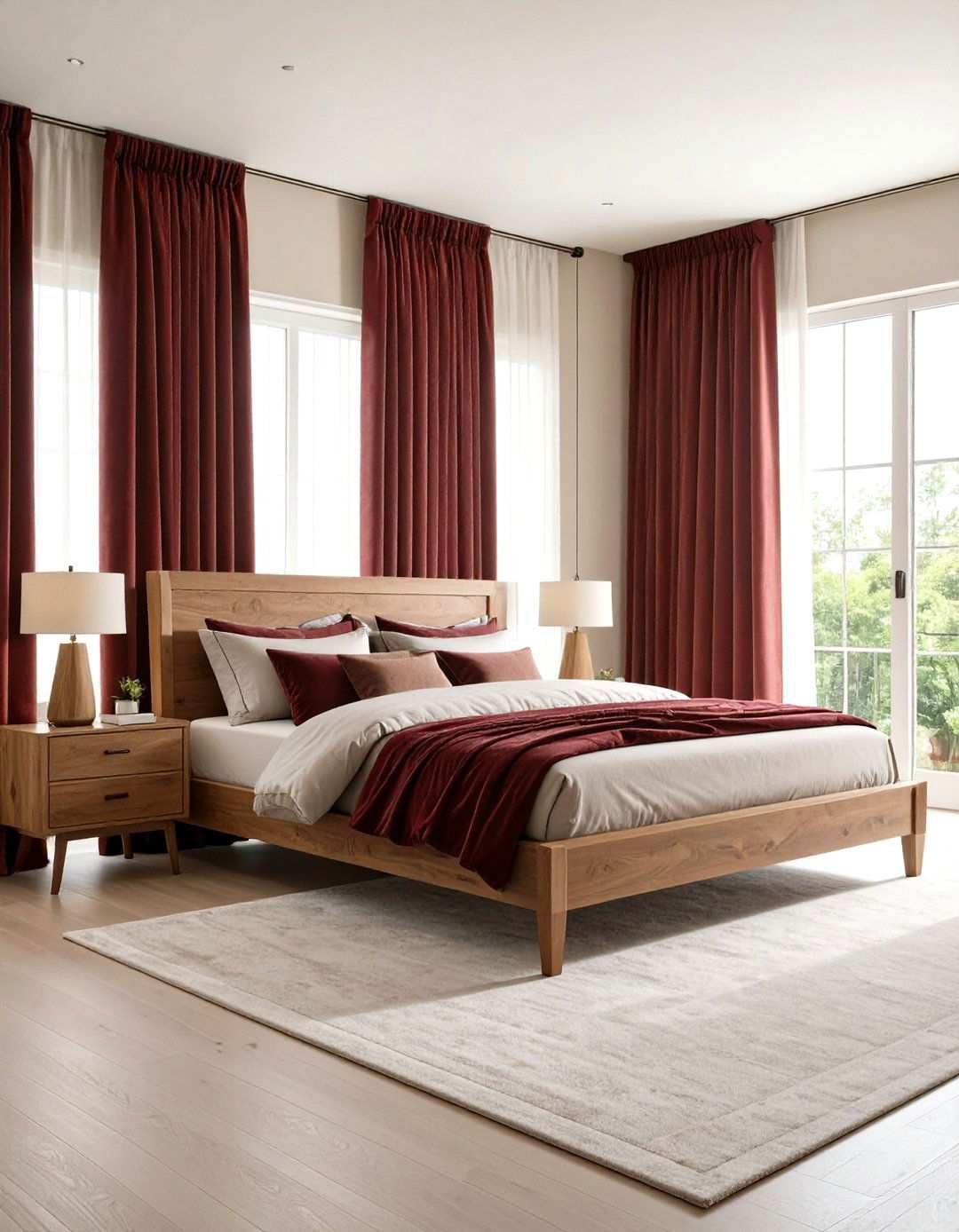 Rust Curtains with Natural Wood - 24 Rust Bedroom Ideas