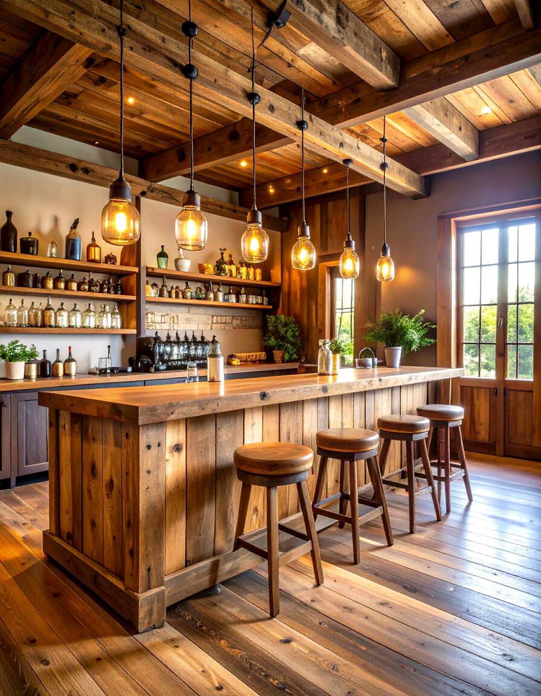 Rustic Barn Wood Bar - 24 Mini Bar Ideas