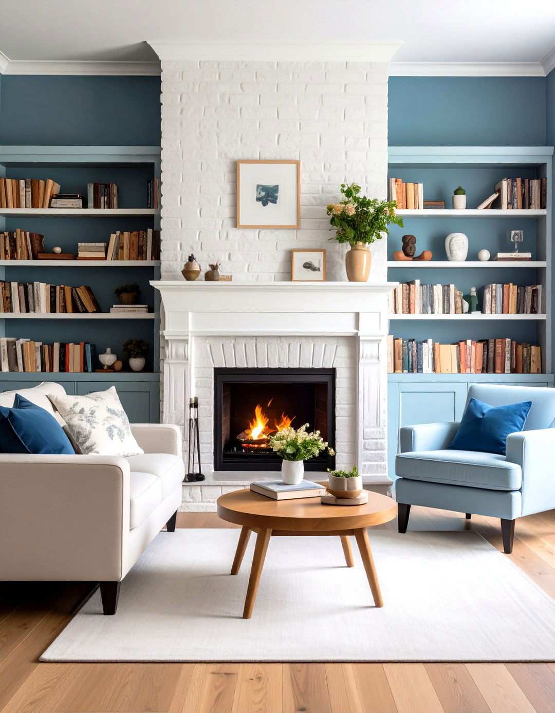 Rustic Brick Fireplace with Built in Bookcases - 24 Rustic Brick Fireplace Ideas