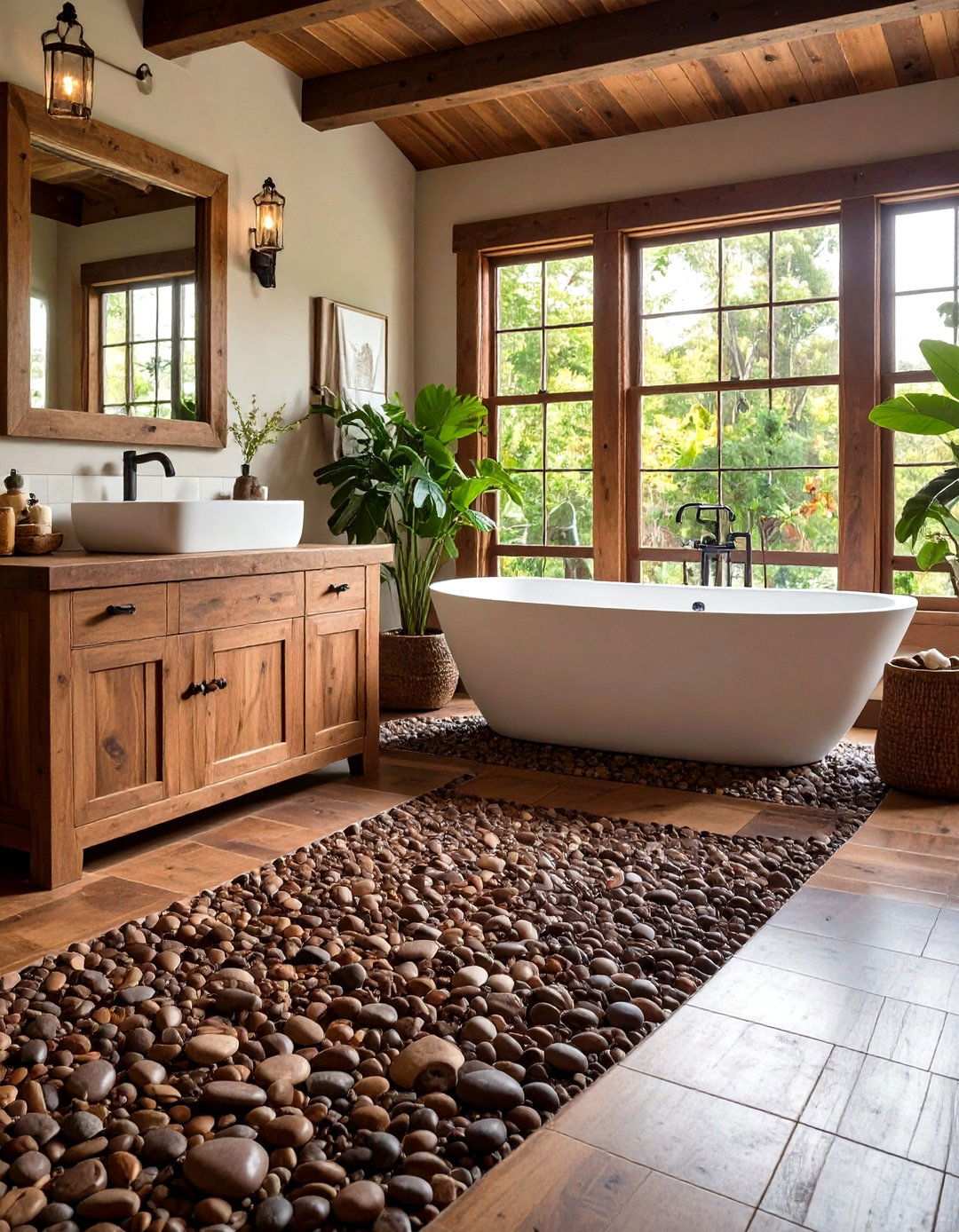 Rustic Brown Pebble Bathroom Floor - 24 Pebble Tile Bathroom Ideas