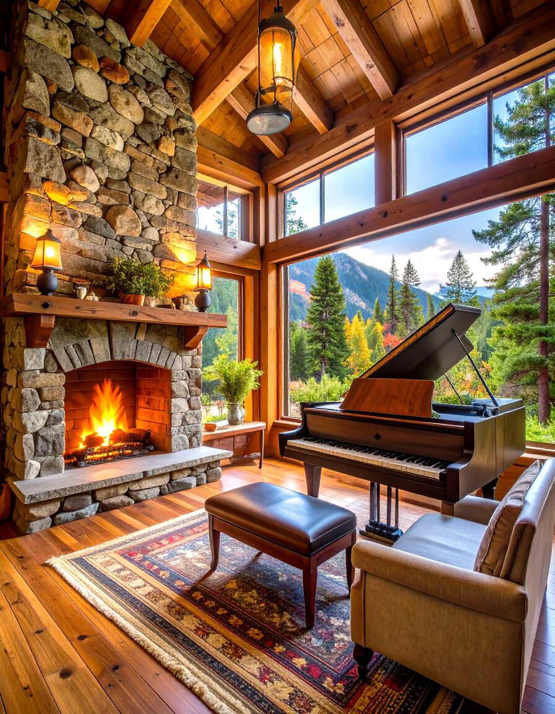 Rustic Cabin Mountain Piano Retreat - 24 Piano Room Ideas