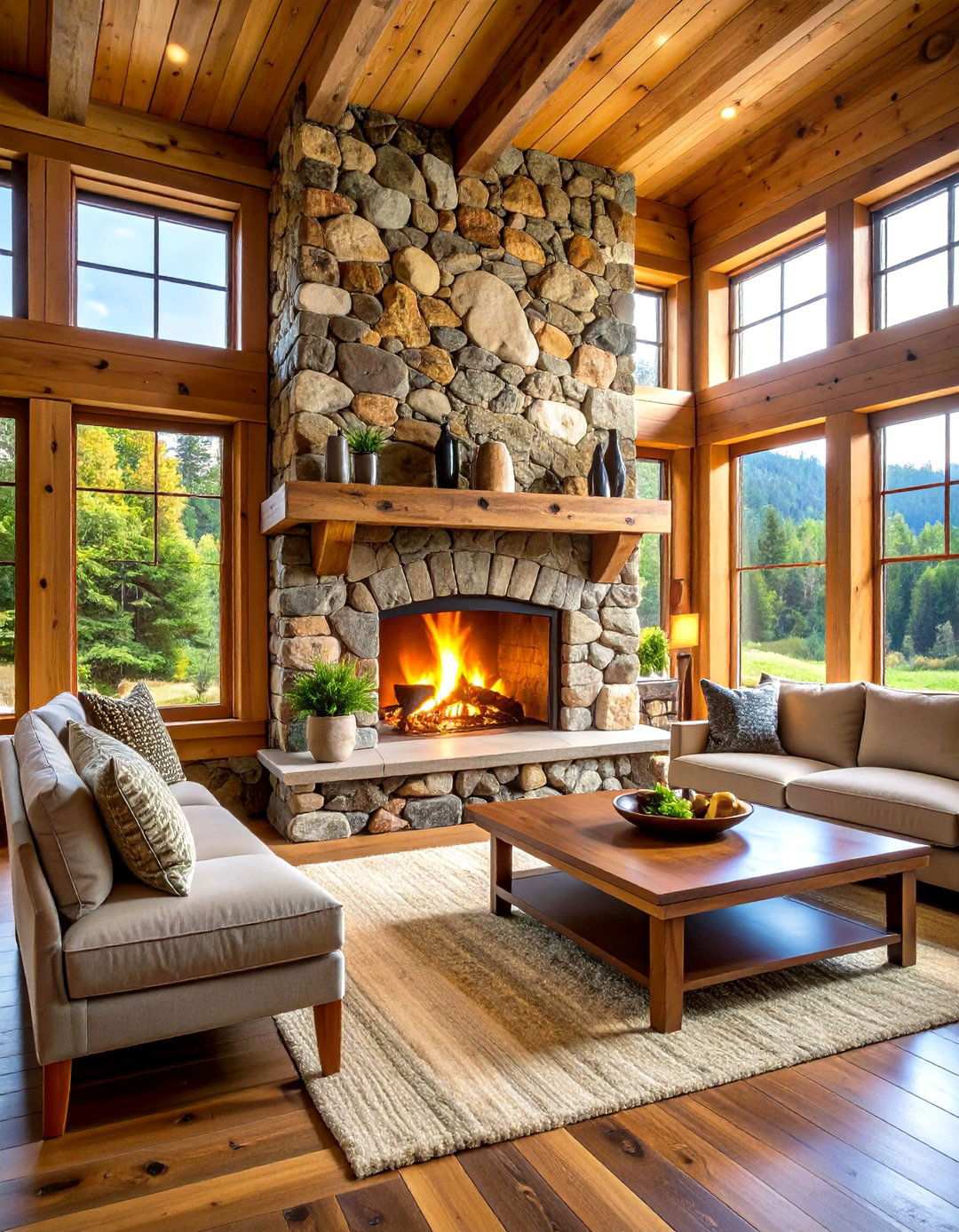 Rustic Cabin River Rock Fireplace - 24 River Rock Fireplace Ideas