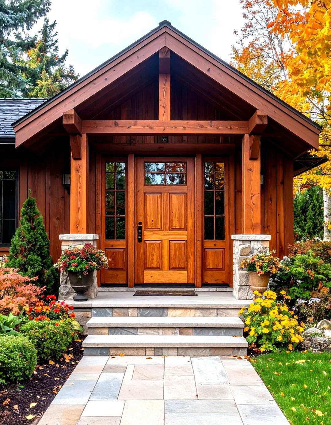 Rustic Cedar Front Door with Sidelights - 24 Rustic Front Door Ideas
