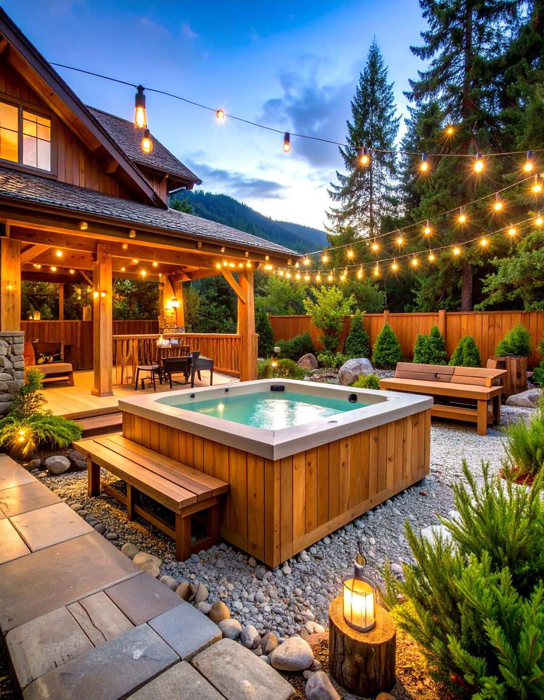 Rustic Cedar Hot Tub Cabin Theme - 24 Hot Tub Landscaping Ideas