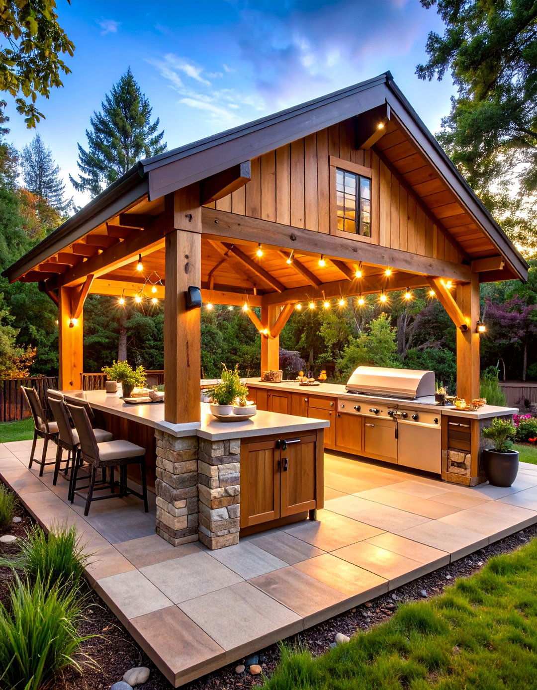 Rustic Cedar Pavilion Kitchen - 24 Outdoor Kitchen with a Gazebo Ideas