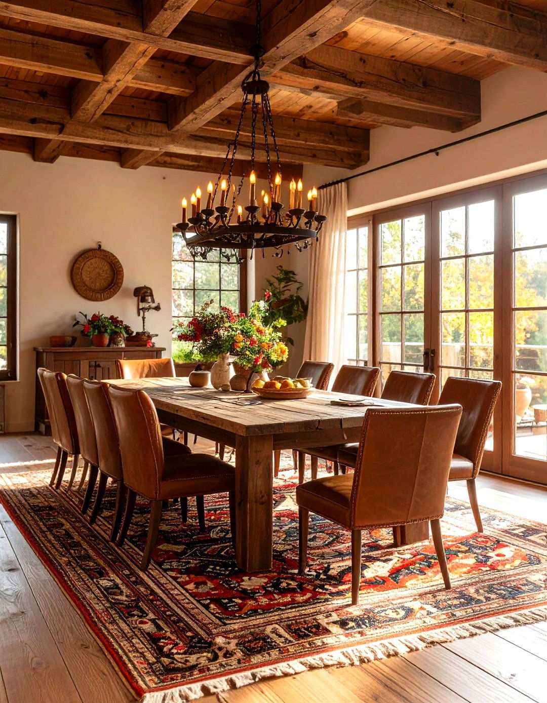 Rustic Dining Room with Exposed Beams - 24 Southwestern Decor Ideas