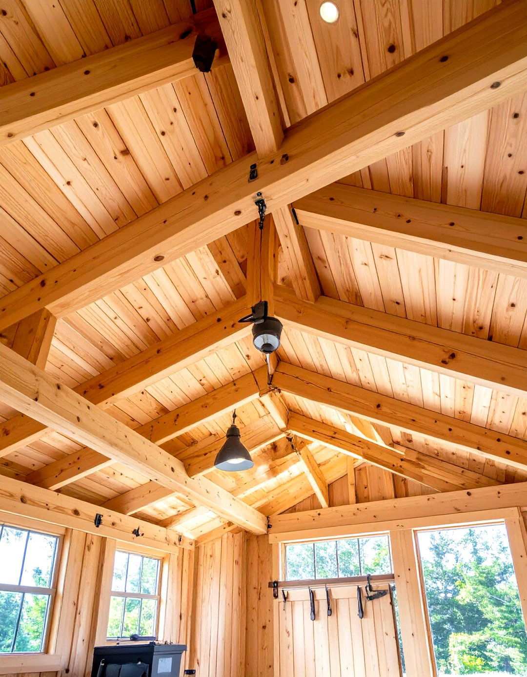 Rustic Exposed Beam Ceiling with Natural Wood Tones - 24 Shed Ceiling Ideas