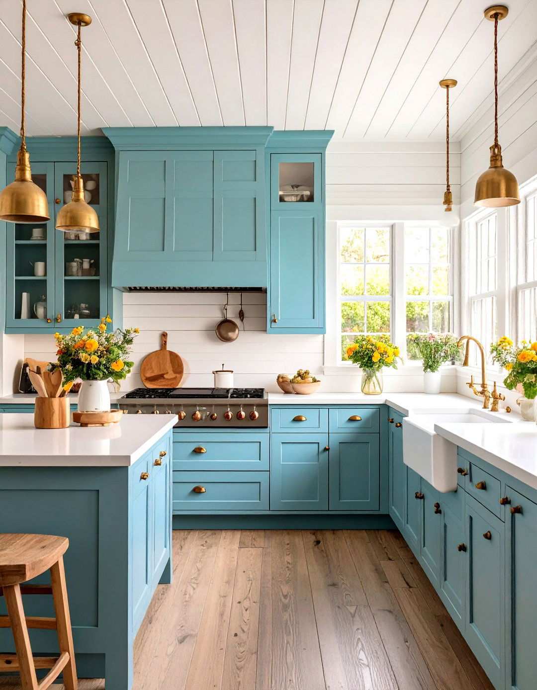 Rustic Farmhouse One Wall Kitchen with Shiplap Backsplash - 24 One Wall Kitchen Ideas