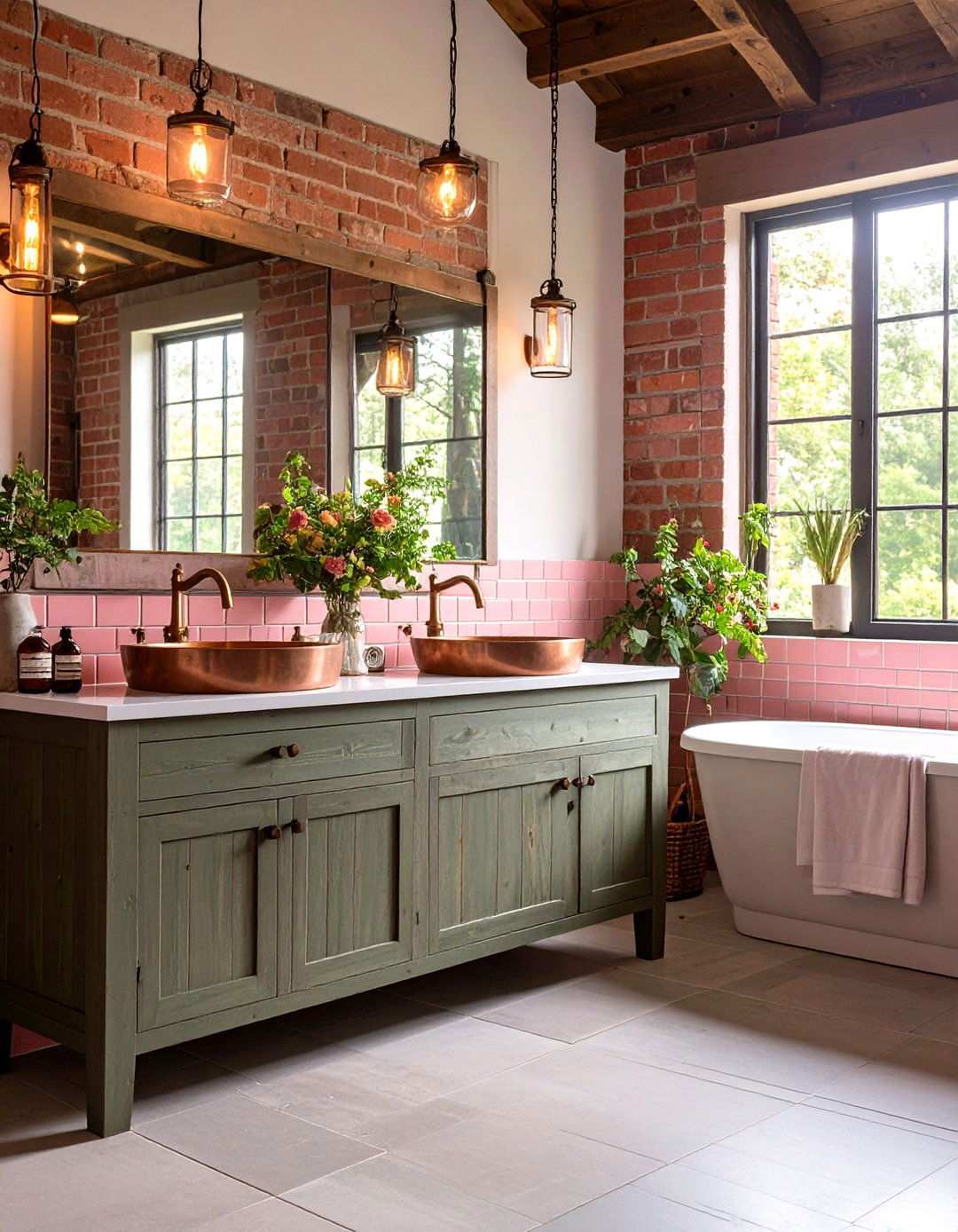 Rustic Farmhouse Pink and Green Country Charm - 24 Pink and Green Bathroom Design Ideas