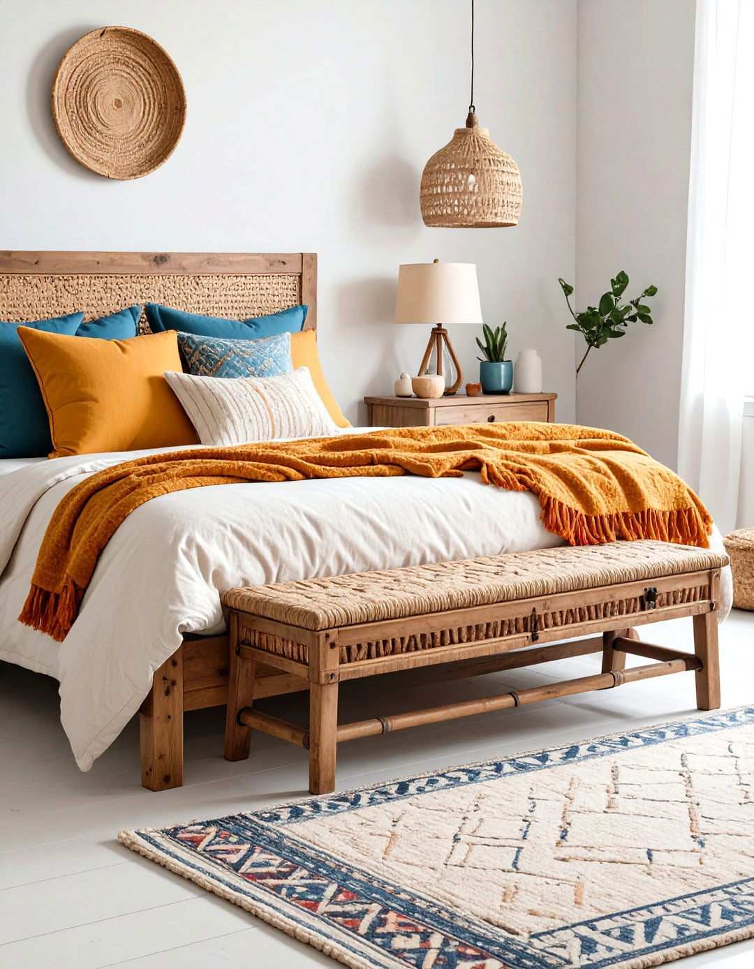 Rustic Farmhouse Rattan Storage Bench - 24 rattan bedroom furniture ideas