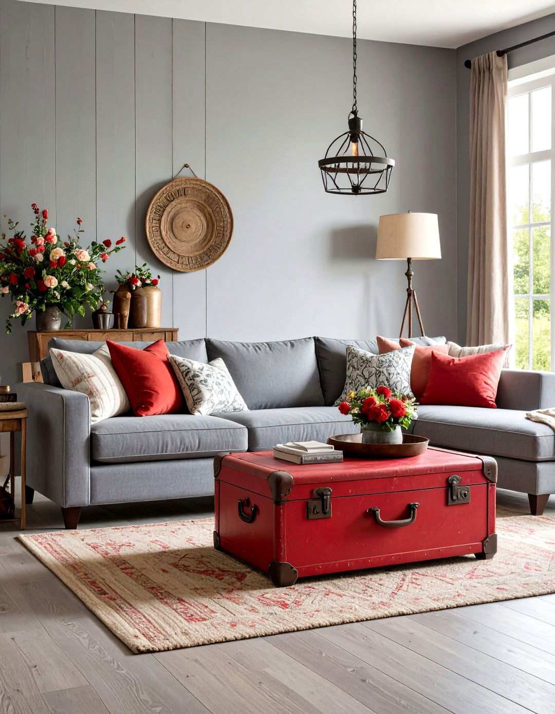 Rustic Farmhouse Red Barn and Grey Stone Style - 24 Red and Grey Living Room Ideas